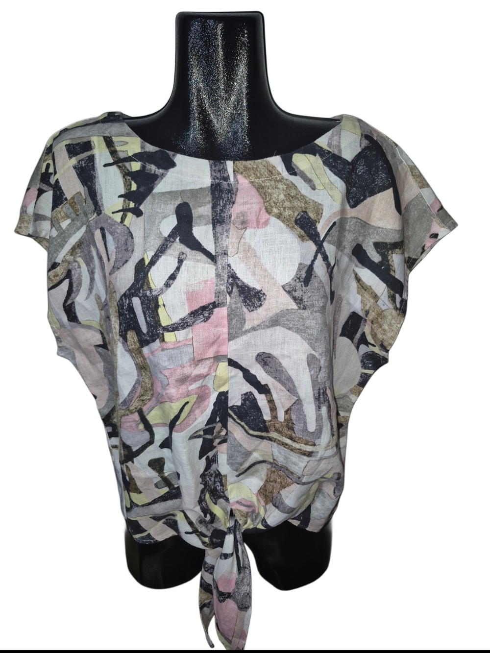 Charlie B Colorful Abstract Print Linen Tie-Front Women's Top Size XL